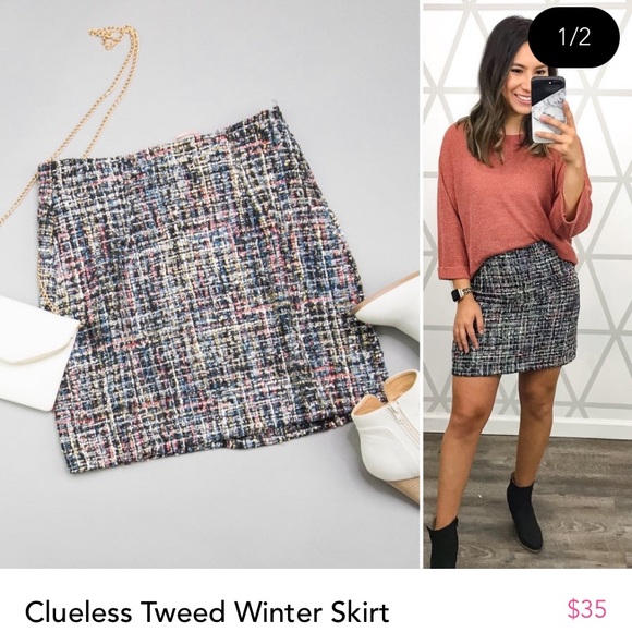 NWT Entro Tweed Metallic Sequin Skirt - Picture 2 of 5